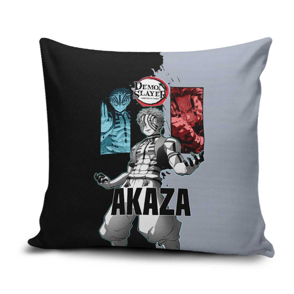 Akaza from Demon Slayer Pillow Cover with Split Color Background and Martial Arts Pose Manga Style Design - The Mazicc