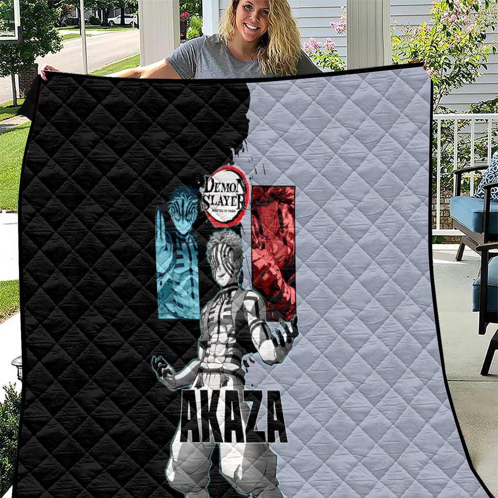 Akaza from Demon Slayer Quilt with Split Color Background and Martial Arts Pose Manga Style Design - The Mazicc