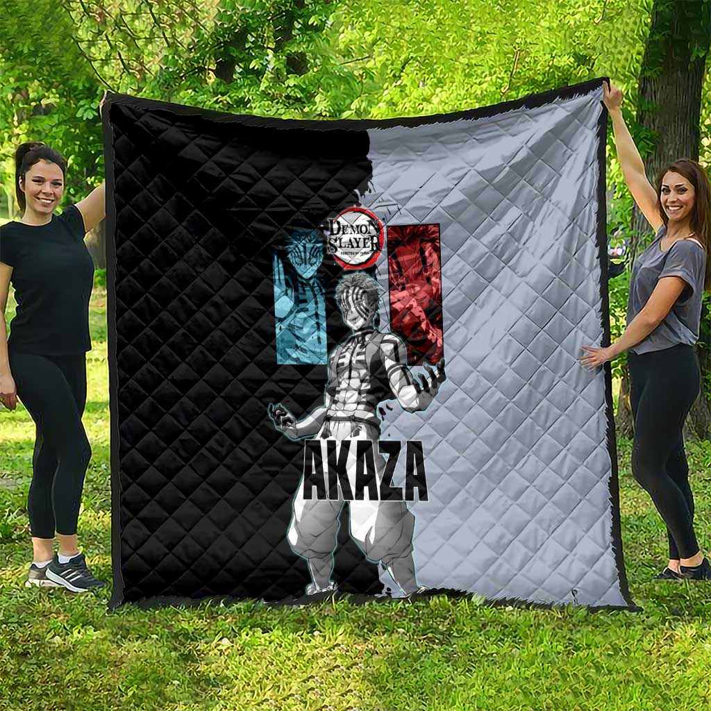 Akaza from Demon Slayer Quilt with Split Color Background and Martial Arts Pose Manga Style Design - The Mazicc