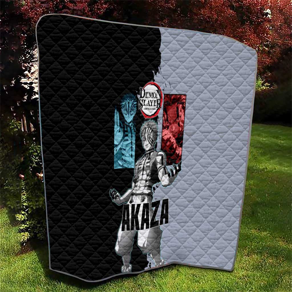 Akaza from Demon Slayer Quilt with Split Color Background and Martial Arts Pose Manga Style Design - The Mazicc