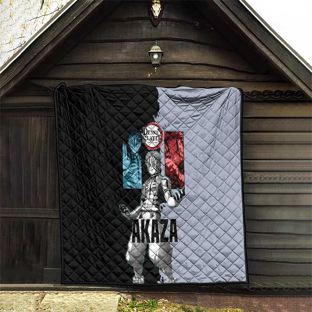 Akaza from Demon Slayer Quilt with Split Color Background and Martial Arts Pose Manga Style Design - The Mazicc