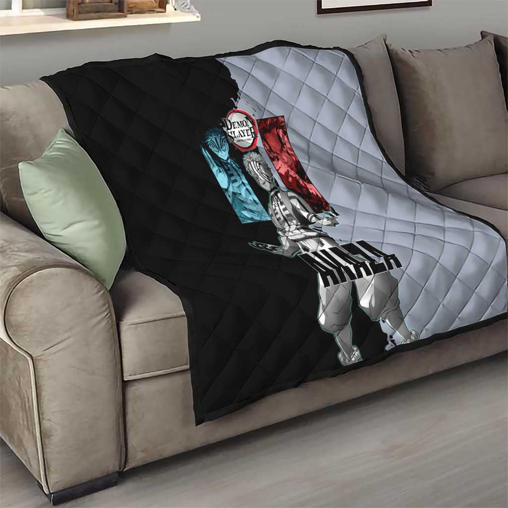 Akaza from Demon Slayer Quilt with Split Color Background and Martial Arts Pose Manga Style Design - The Mazicc
