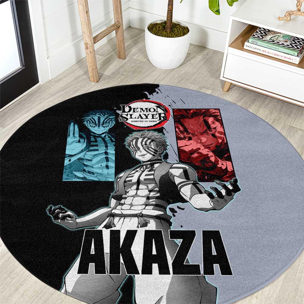 Akaza from Demon Slayer Round Carpet with Split Color Background and Martial Arts Pose Manga Style Design - The Mazicc