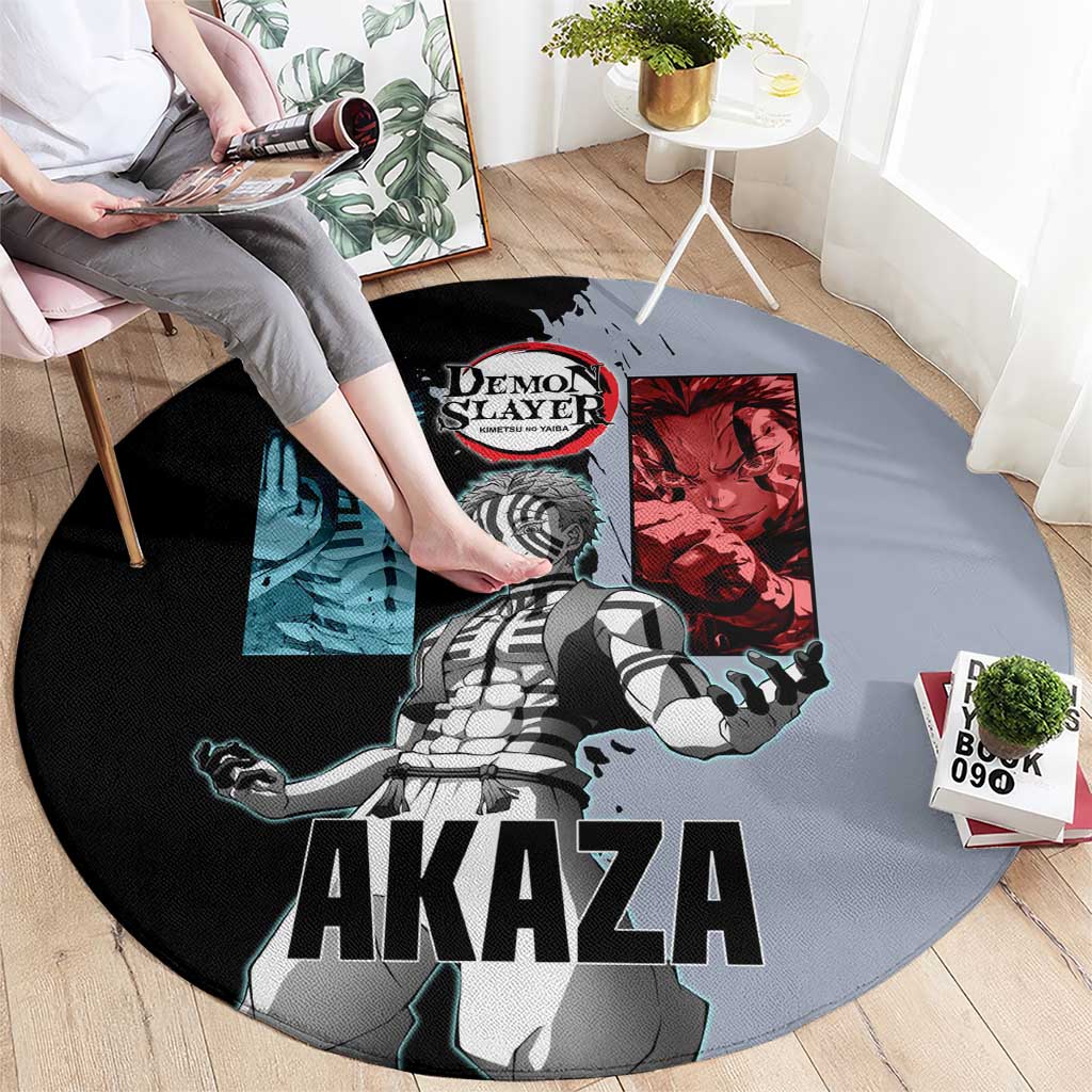 Akaza from Demon Slayer Round Carpet with Split Color Background and Martial Arts Pose Manga Style Design - The Mazicc