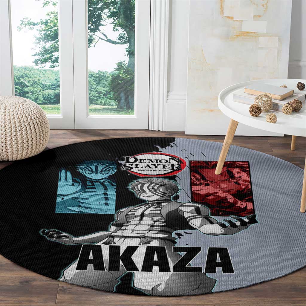 Akaza from Demon Slayer Round Carpet with Split Color Background and Martial Arts Pose Manga Style Design - The Mazicc