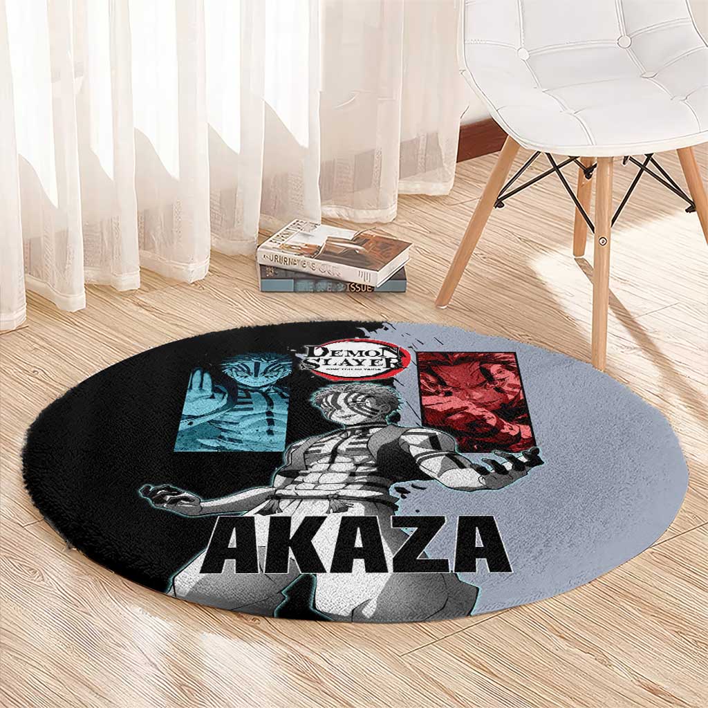 Akaza from Demon Slayer Round Carpet with Split Color Background and Martial Arts Pose Manga Style Design - The Mazicc