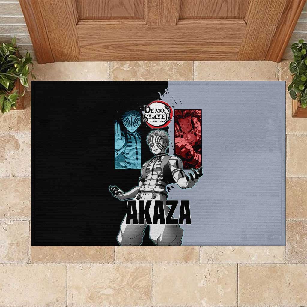 Akaza from Demon Slayer Rubber Doormat with Split Color Background and Martial Arts Pose Manga Style Design - The Mazicc