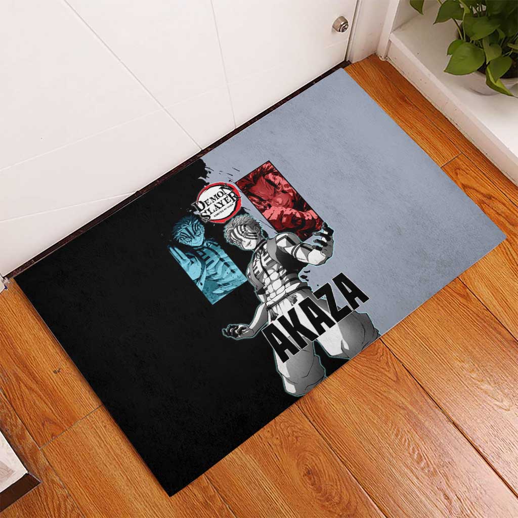 Akaza from Demon Slayer Rubber Doormat with Split Color Background and Martial Arts Pose Manga Style Design - The Mazicc