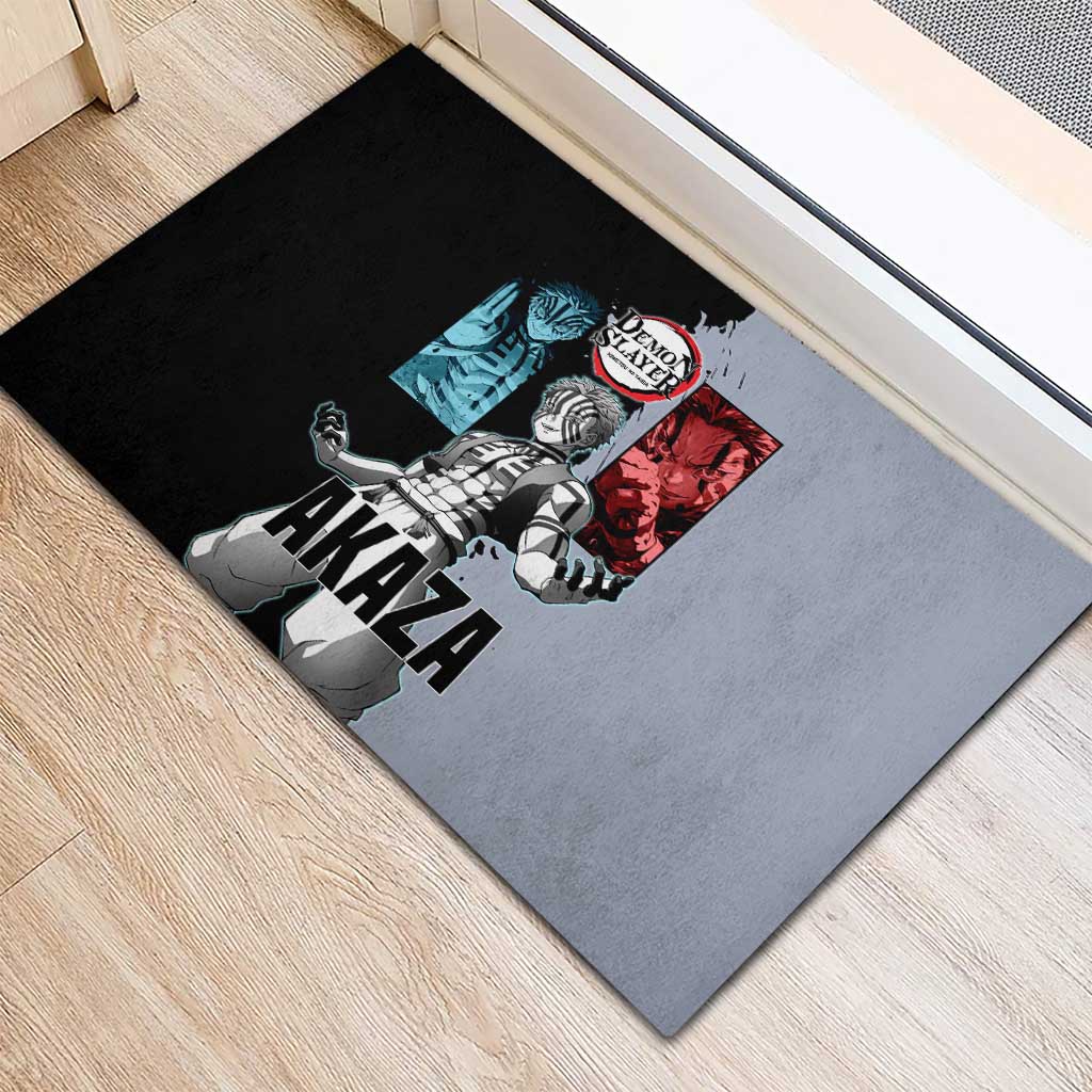 Akaza from Demon Slayer Rubber Doormat with Split Color Background and Martial Arts Pose Manga Style Design - The Mazicc