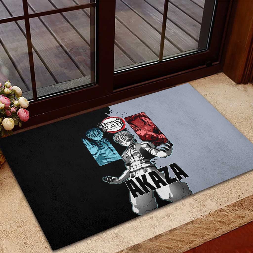 Akaza from Demon Slayer Rubber Doormat with Split Color Background and Martial Arts Pose Manga Style Design - The Mazicc