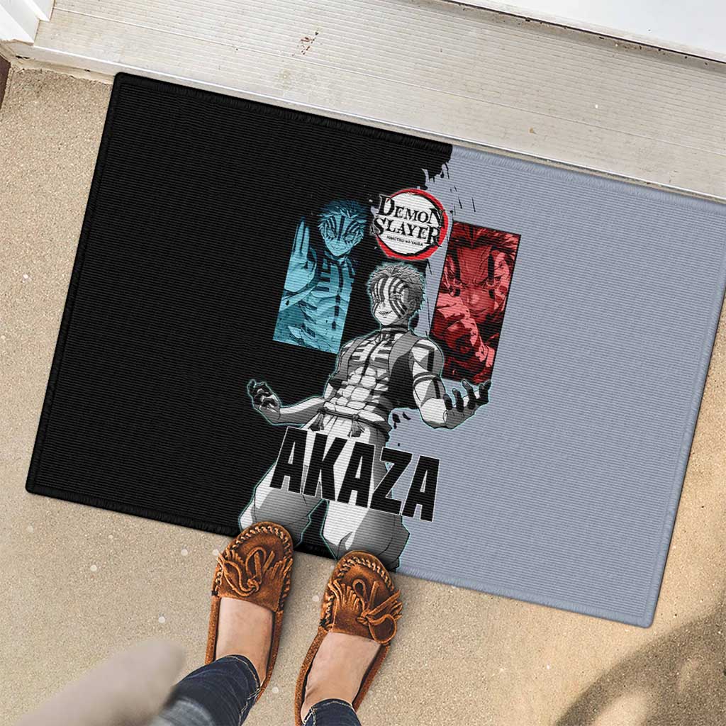 Akaza from Demon Slayer Rubber Doormat with Split Color Background and Martial Arts Pose Manga Style Design - The Mazicc