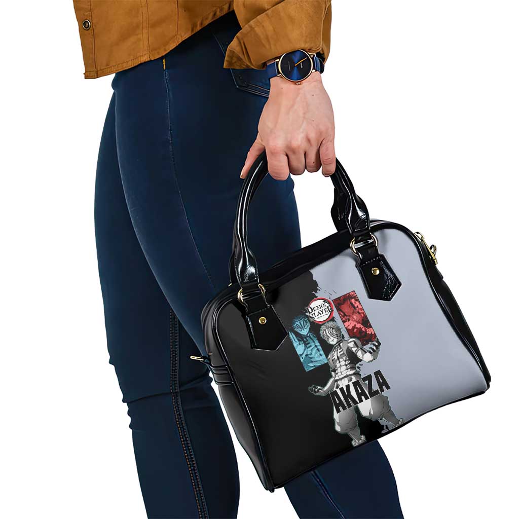 Akaza from Demon Slayer Shoulder Handbag with Split Color Background and Martial Arts Pose Manga Style Design - The Mazicc