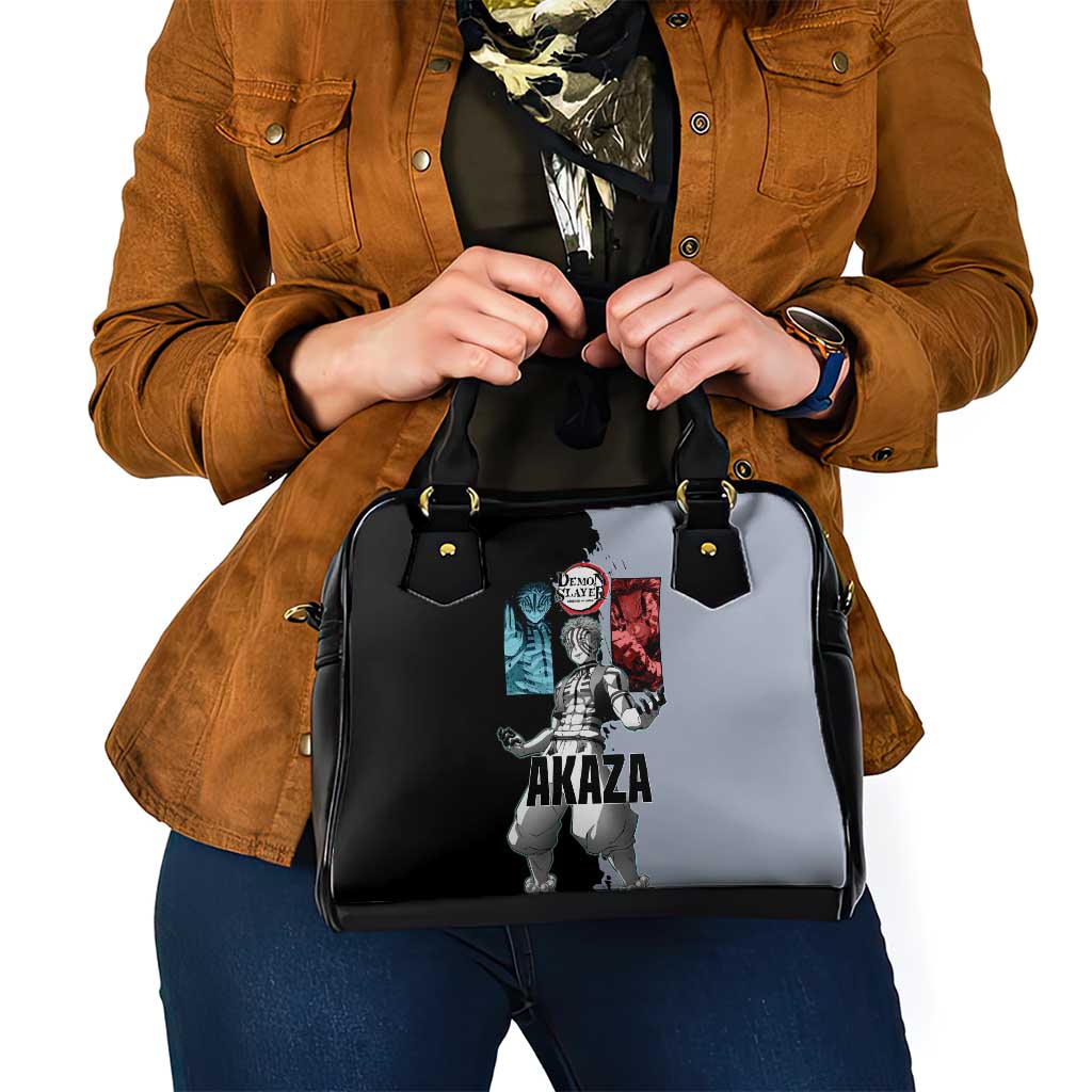 Akaza from Demon Slayer Shoulder Handbag with Split Color Background and Martial Arts Pose Manga Style Design - The Mazicc
