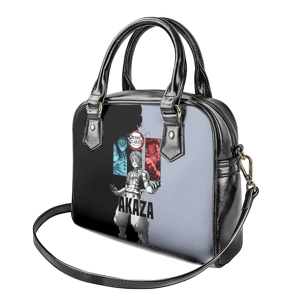 Akaza from Demon Slayer Shoulder Handbag with Split Color Background and Martial Arts Pose Manga Style Design - The Mazicc