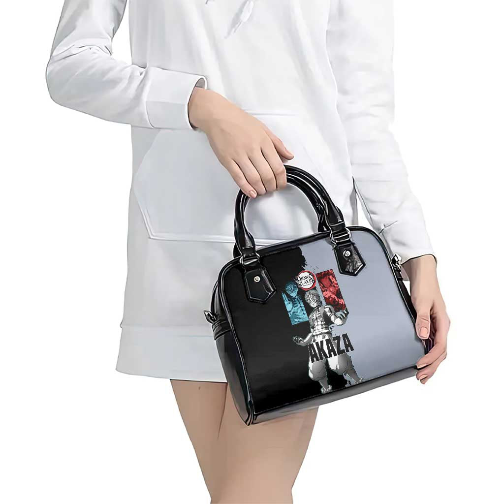 Akaza from Demon Slayer Shoulder Handbag with Split Color Background and Martial Arts Pose Manga Style Design - The Mazicc