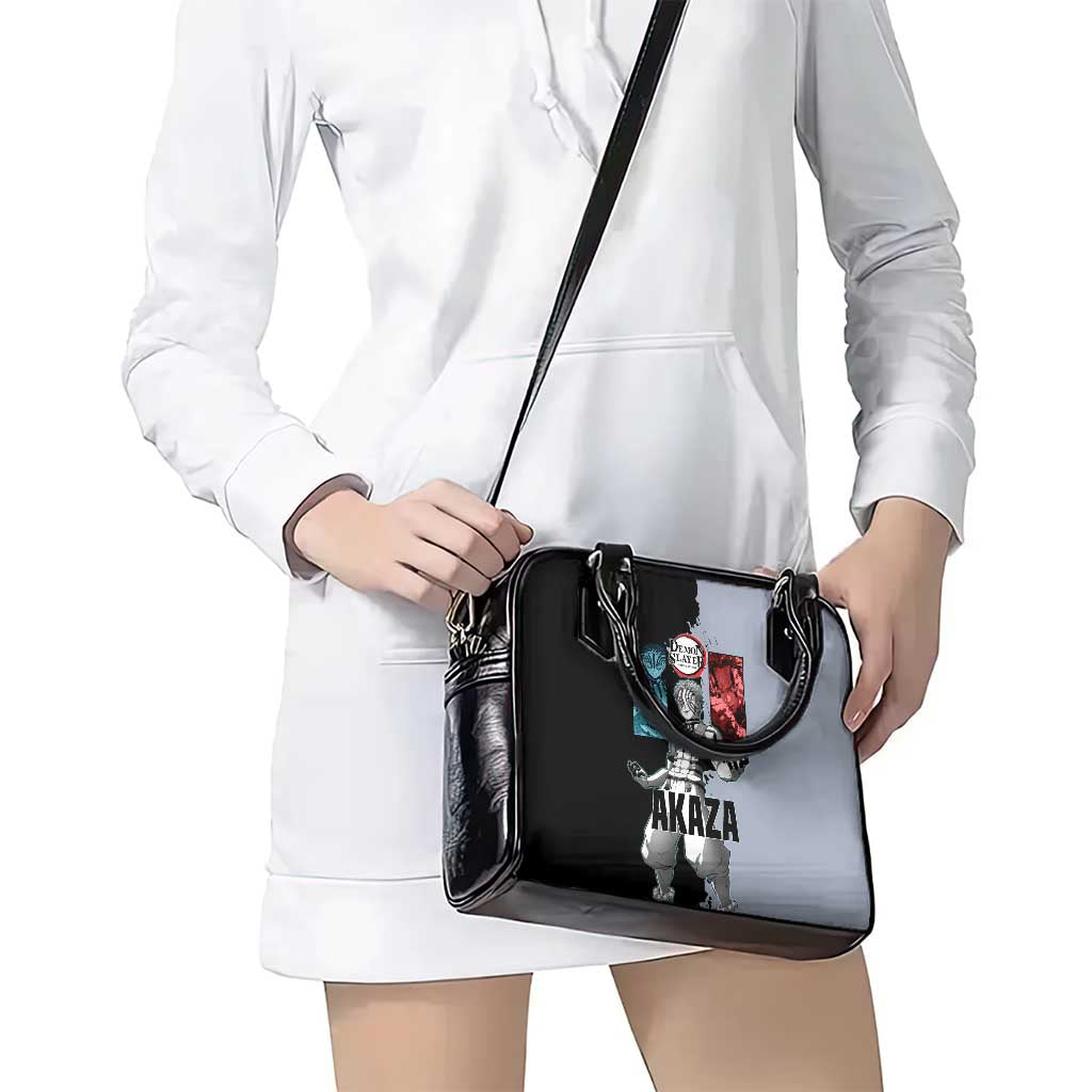 Akaza from Demon Slayer Shoulder Handbag with Split Color Background and Martial Arts Pose Manga Style Design - The Mazicc