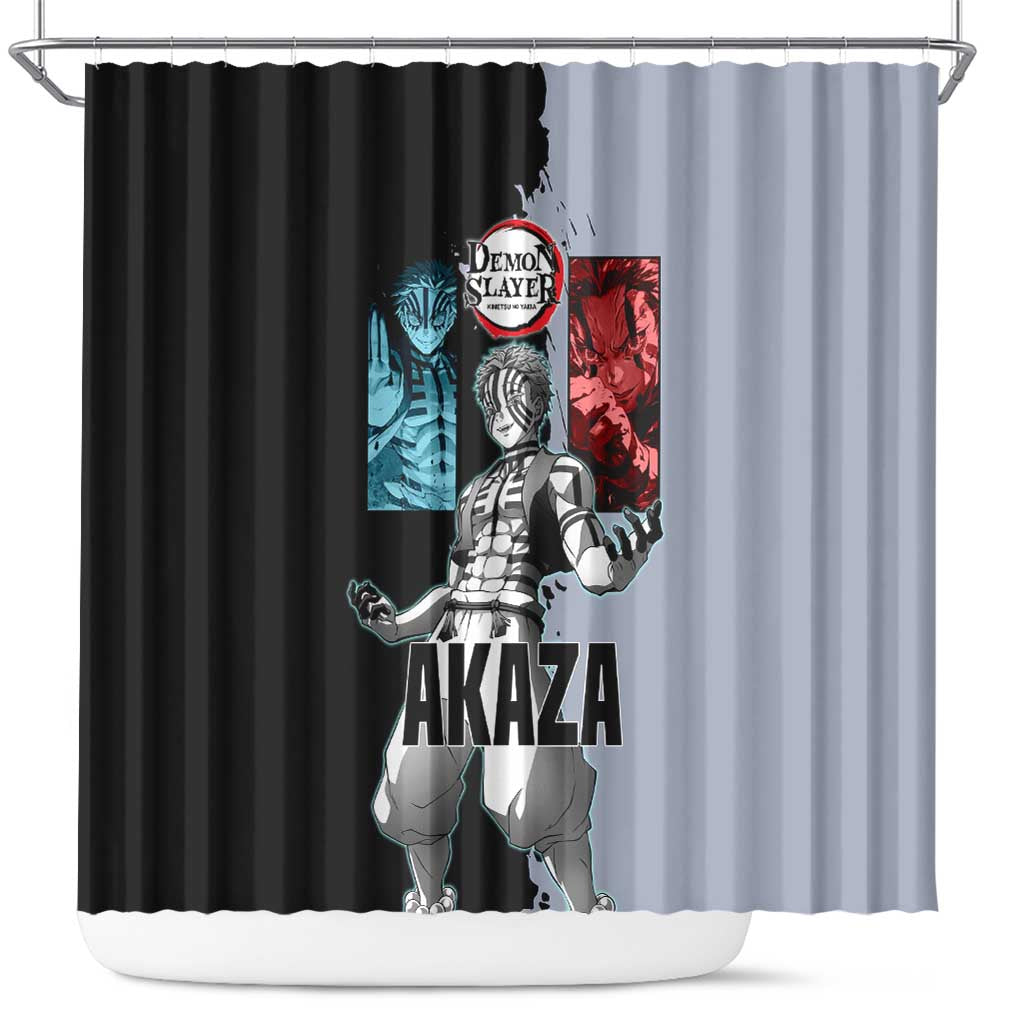 Akaza from Demon Slayer Shower Curtain with Split Color Background and Martial Arts Pose Manga Style Design - The Mazicc