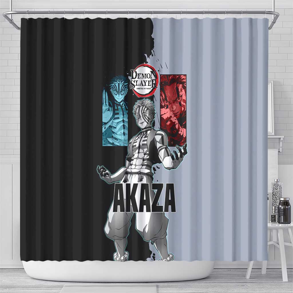 Akaza from Demon Slayer Shower Curtain with Split Color Background and Martial Arts Pose Manga Style Design - The Mazicc
