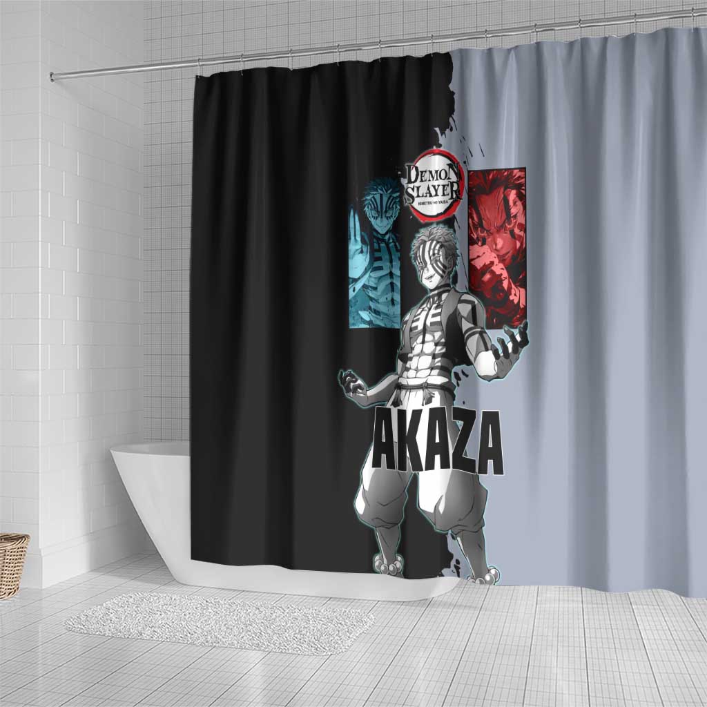Akaza from Demon Slayer Shower Curtain with Split Color Background and Martial Arts Pose Manga Style Design - The Mazicc