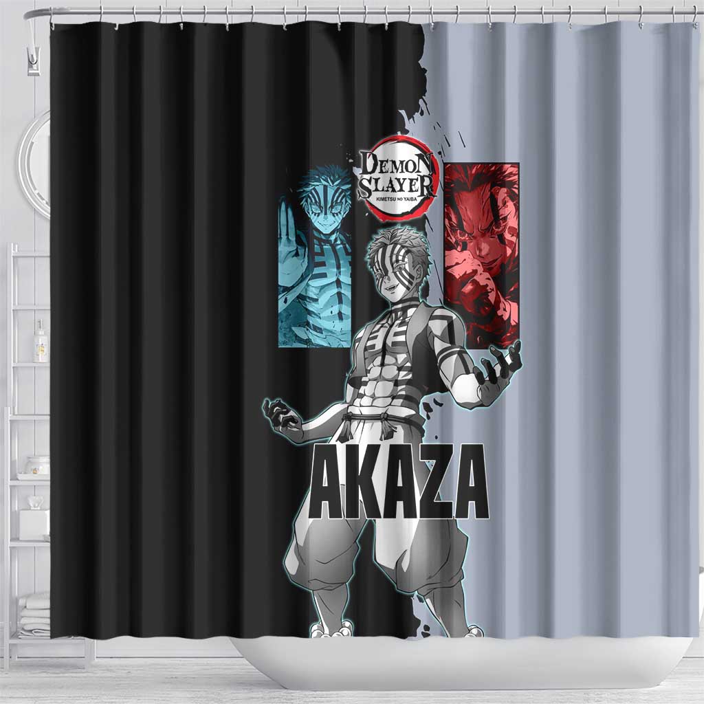 Akaza from Demon Slayer Shower Curtain with Split Color Background and Martial Arts Pose Manga Style Design - The Mazicc