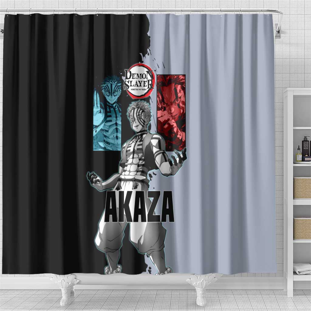 Akaza from Demon Slayer Shower Curtain with Split Color Background and Martial Arts Pose Manga Style Design - The Mazicc
