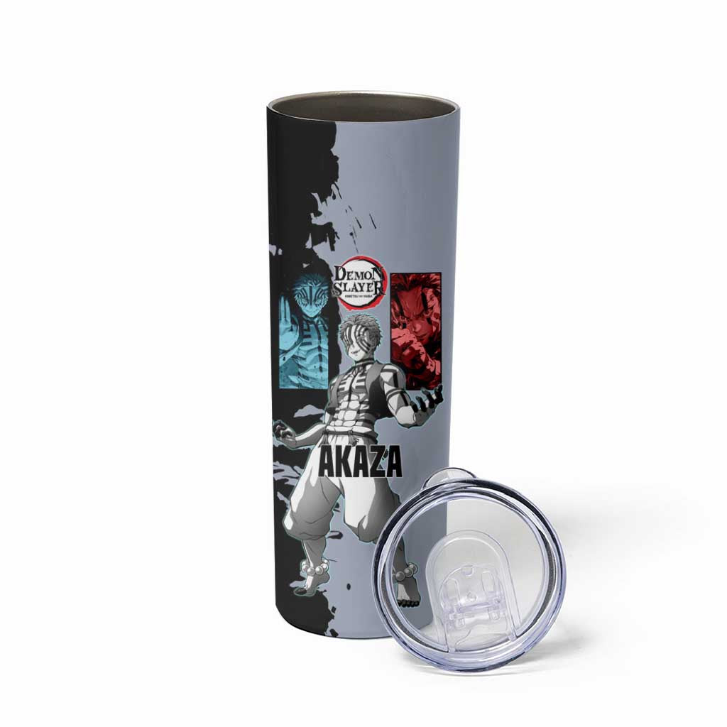 Akaza from Demon Slayer Skinny Tumbler with Split Color Background and Martial Arts Pose Manga Style Design - The Mazicc