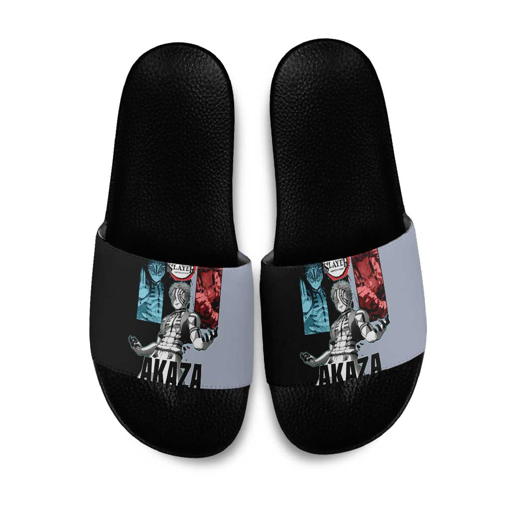 Akaza from Demon Slayer Slide Sandals with Split Color Background and Martial Arts Pose Manga Style Design - The Mazicc