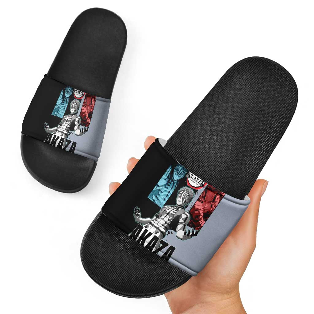 Akaza from Demon Slayer Slide Sandals with Split Color Background and Martial Arts Pose Manga Style Design - The Mazicc