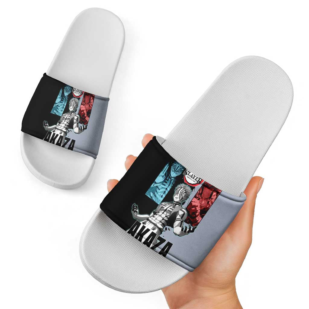 Akaza from Demon Slayer Slide Sandals with Split Color Background and Martial Arts Pose Manga Style Design - The Mazicc