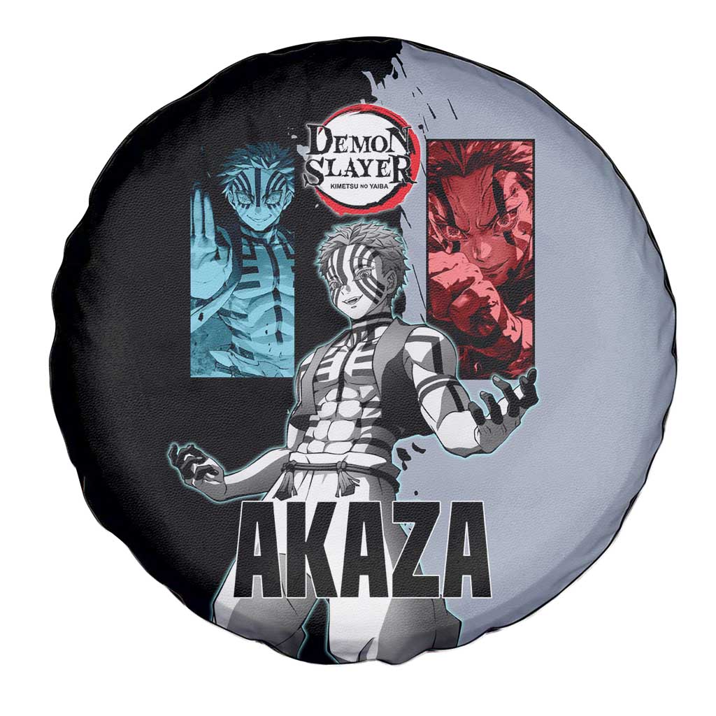 Akaza from Demon Slayer Spare Tire Cover with Split Color Background and Martial Arts Pose Manga Style Design - The Mazicc