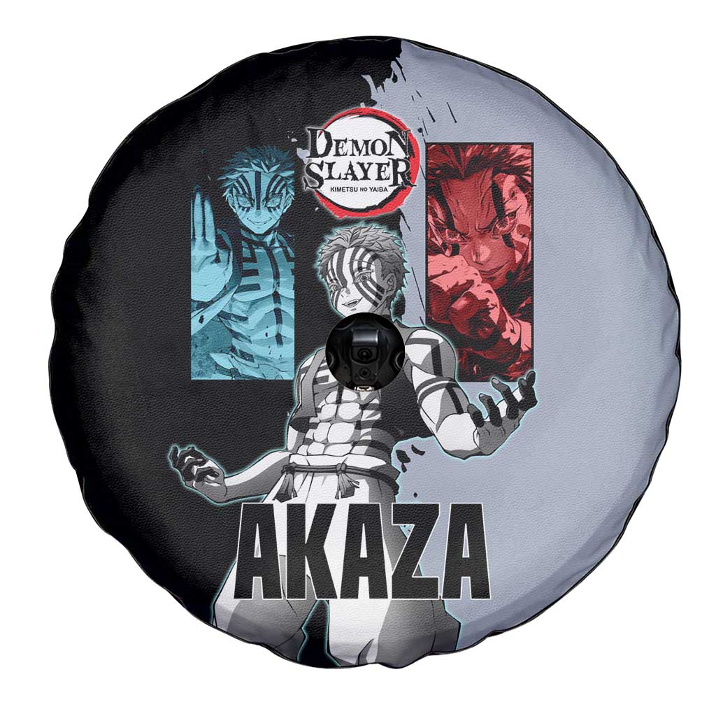 Akaza from Demon Slayer Spare Tire Cover with Split Color Background and Martial Arts Pose Manga Style Design - The Mazicc