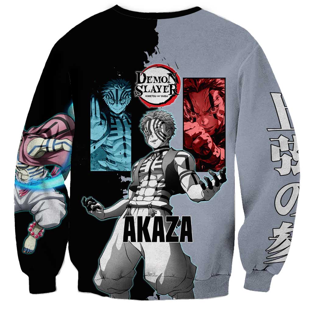 Akaza from Demon Slayer Sweatshirt with Split Color Background and Martial Arts Pose Manga Style Design - The Mazicc