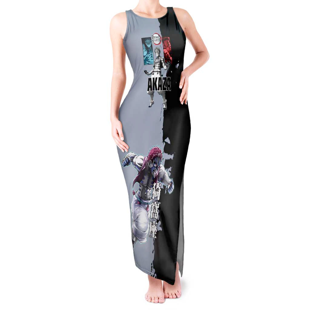 Akaza from Demon Slayer Tank Maxi Dress with Split Color Background and Martial Arts Pose Manga Style Design - The Mazicc