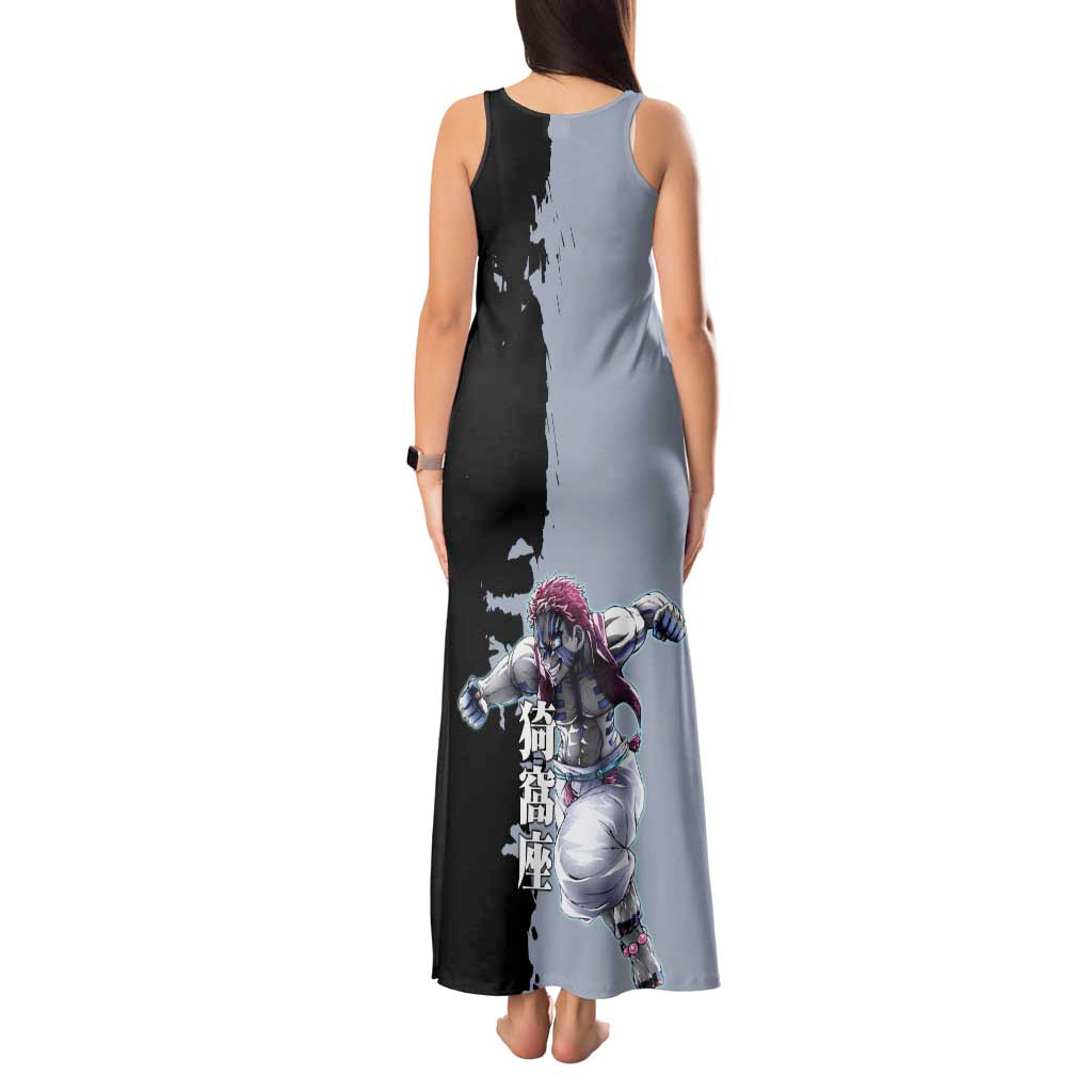 Akaza from Demon Slayer Tank Maxi Dress with Split Color Background and Martial Arts Pose Manga Style Design - The Mazicc