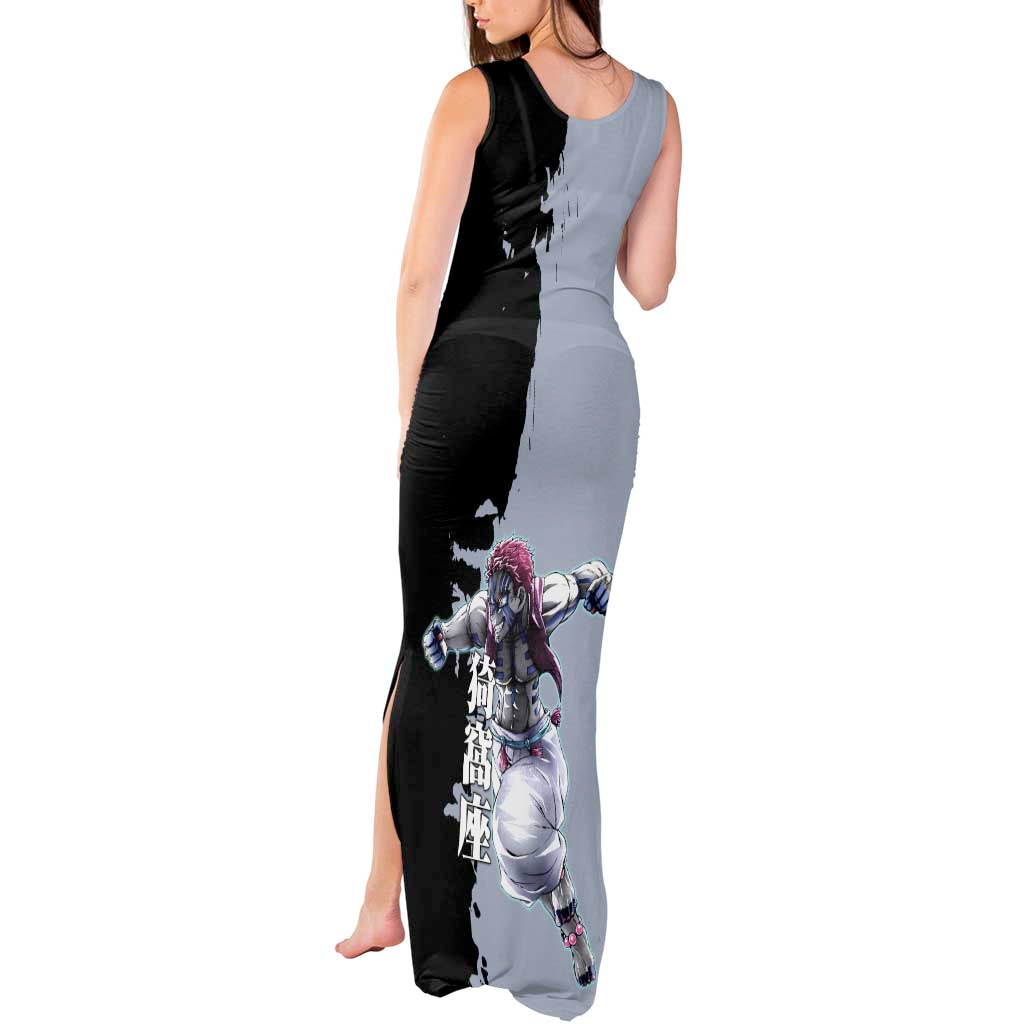 Akaza from Demon Slayer Tank Maxi Dress with Split Color Background and Martial Arts Pose Manga Style Design - The Mazicc