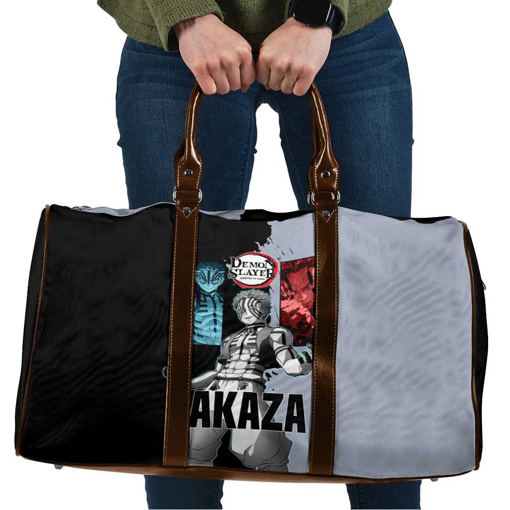 Akaza from Demon Slayer Travel Bag with Split Color Background and Martial Arts Pose Manga Style Design - The Mazicc