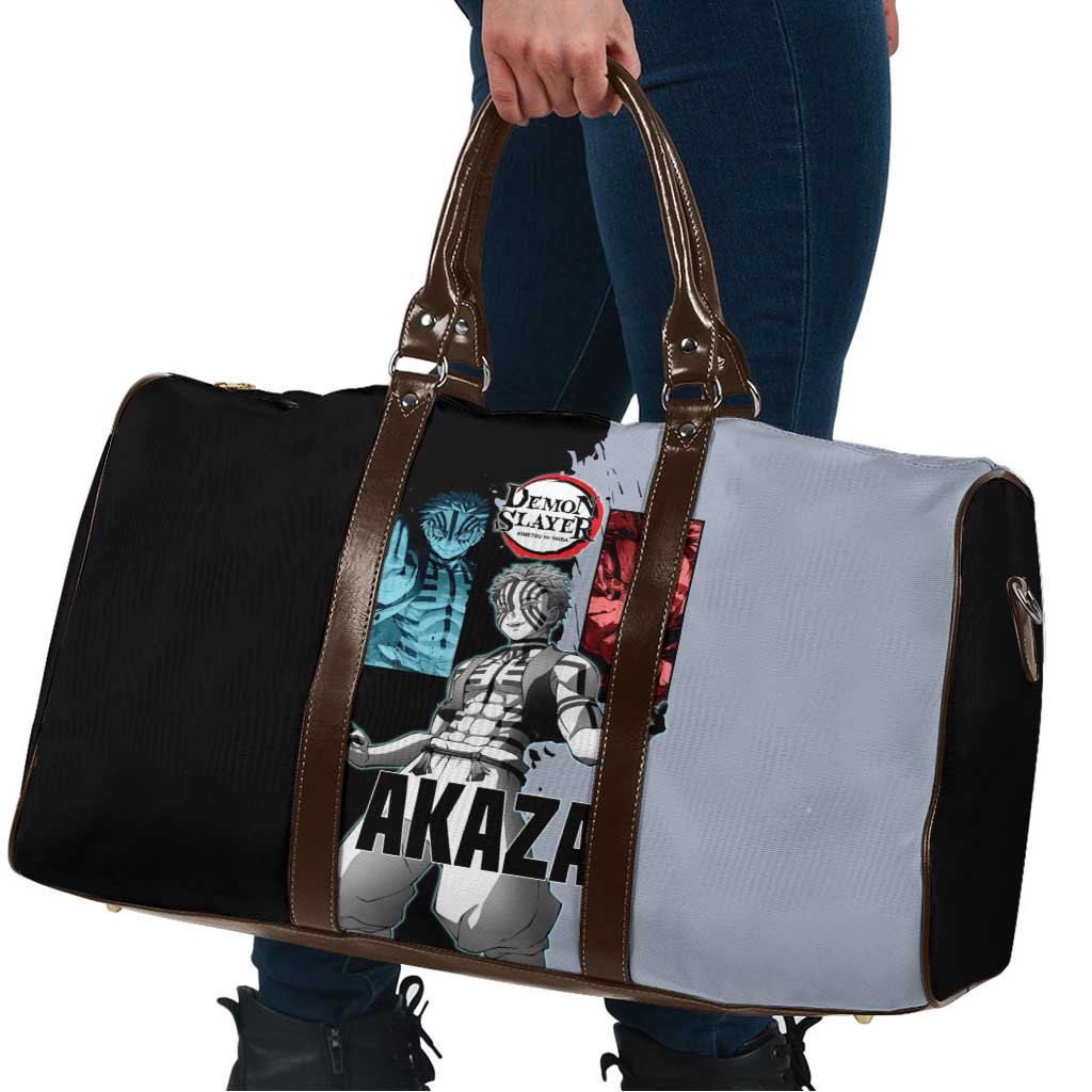 Akaza from Demon Slayer Travel Bag with Split Color Background and Martial Arts Pose Manga Style Design - The Mazicc