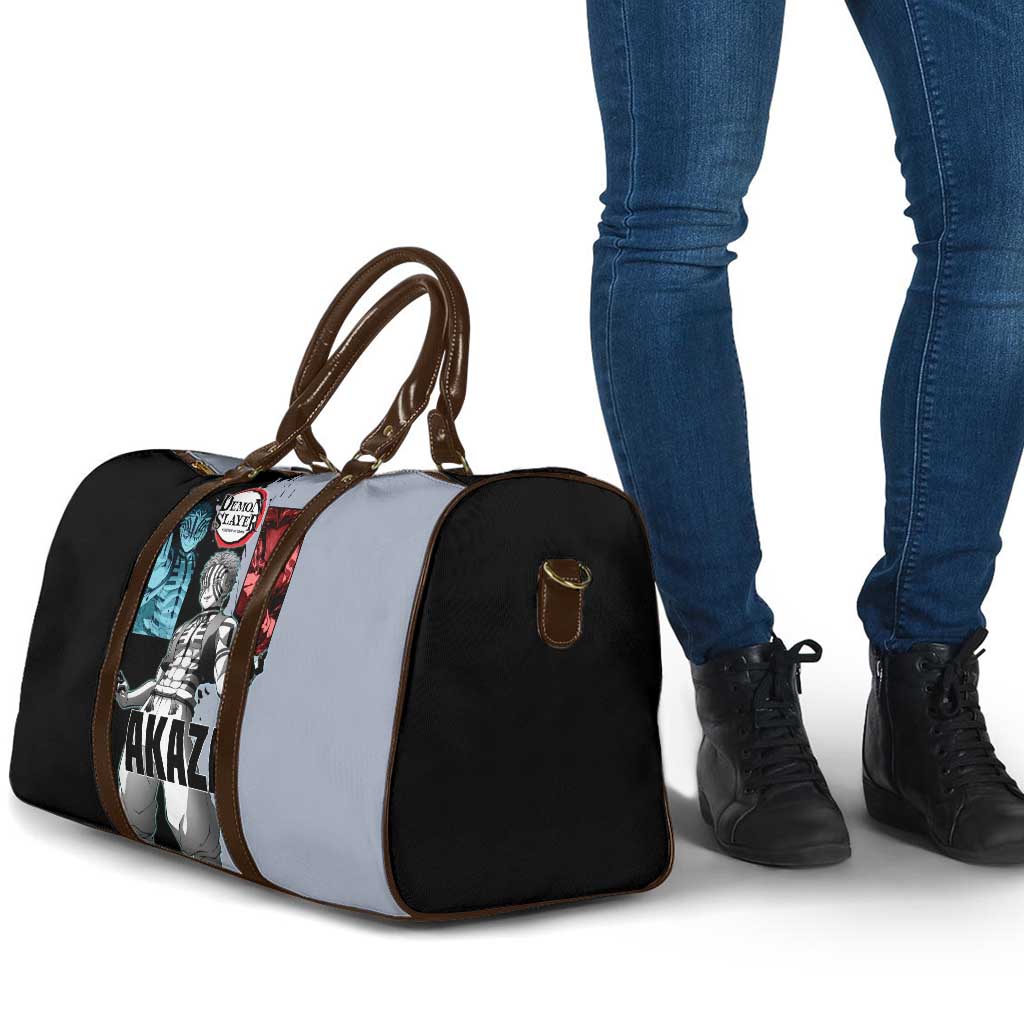 Akaza from Demon Slayer Travel Bag with Split Color Background and Martial Arts Pose Manga Style Design - The Mazicc