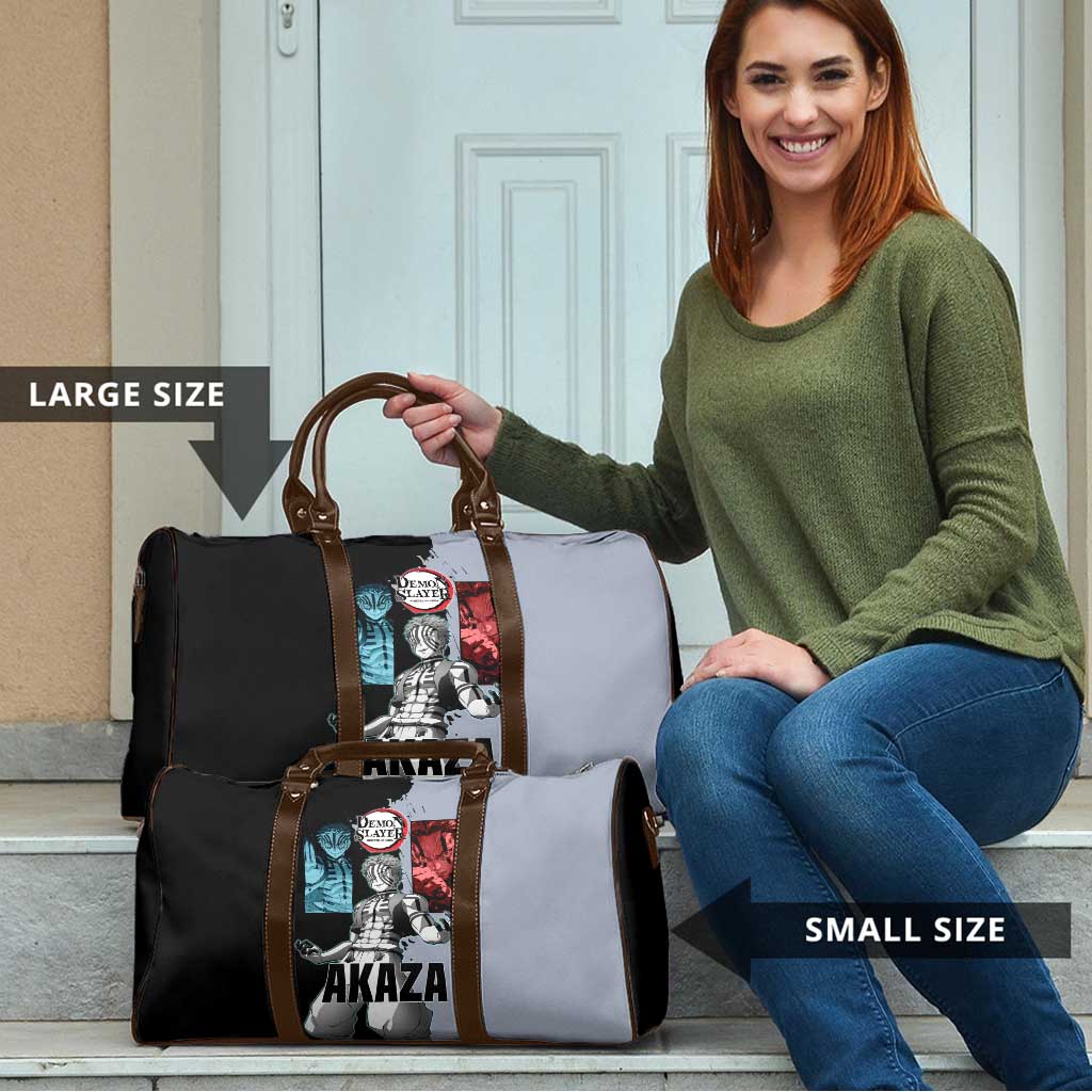 Akaza from Demon Slayer Travel Bag with Split Color Background and Martial Arts Pose Manga Style Design - The Mazicc