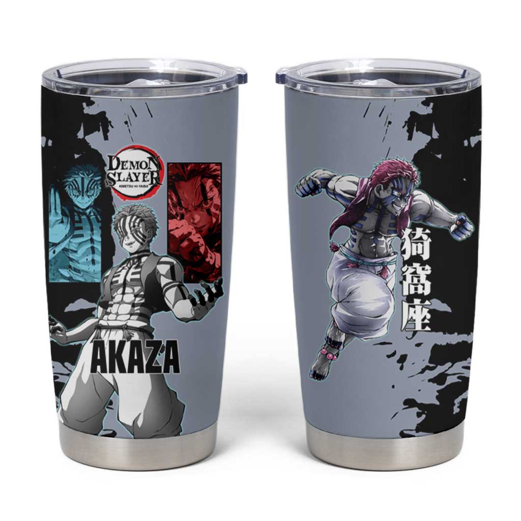 Akaza from Demon Slayer Tumbler Cup with Split Color Background and Martial Arts Pose Manga Style Design - The Mazicc