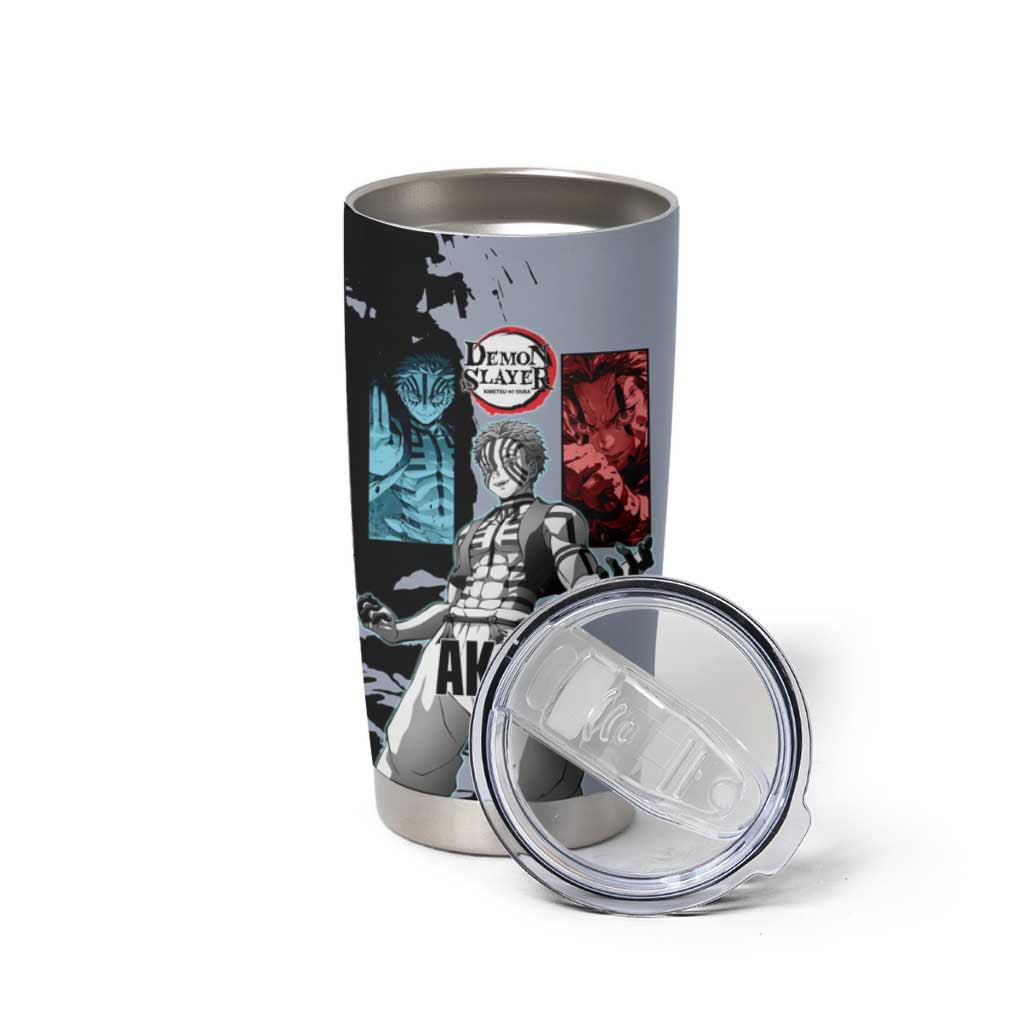 Akaza from Demon Slayer Tumbler Cup with Split Color Background and Martial Arts Pose Manga Style Design - The Mazicc