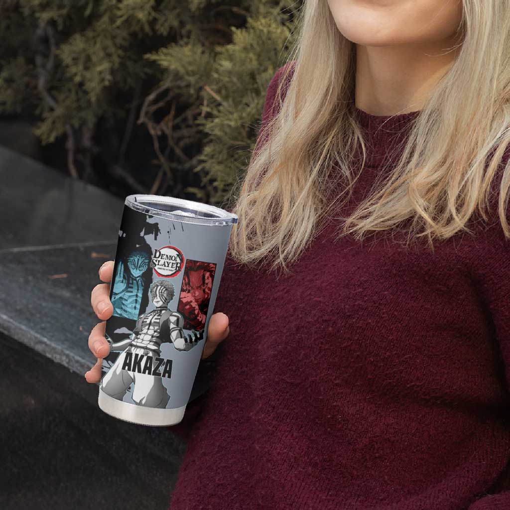 Akaza from Demon Slayer Tumbler Cup with Split Color Background and Martial Arts Pose Manga Style Design - The Mazicc