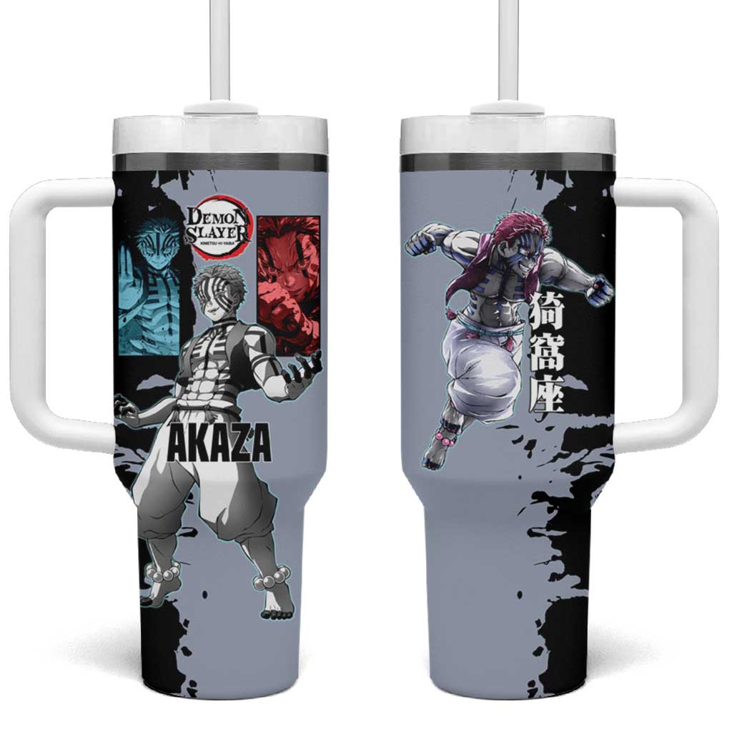Akaza from Demon Slayer Tumbler With Handle with Split Color Background and Martial Arts Pose Manga Style Design - The Mazicc