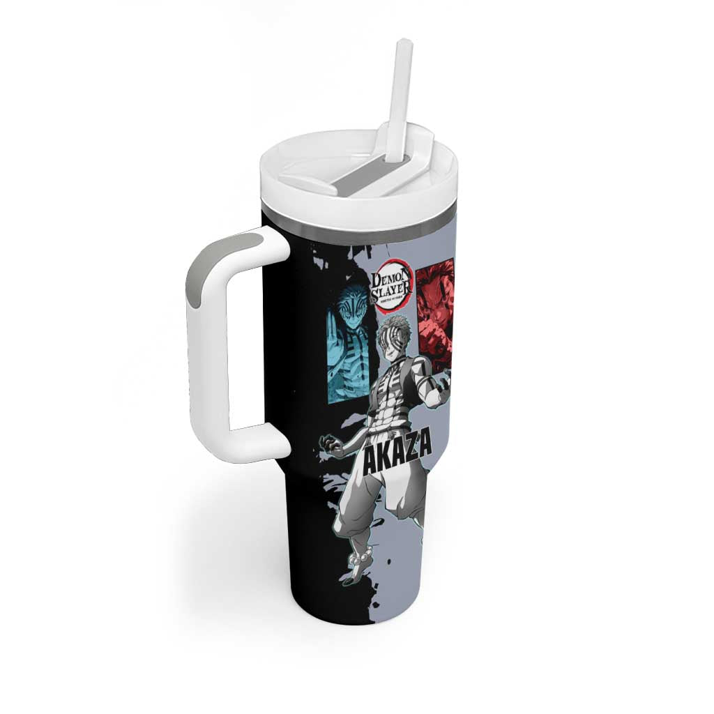 Akaza from Demon Slayer Tumbler With Handle with Split Color Background and Martial Arts Pose Manga Style Design - The Mazicc