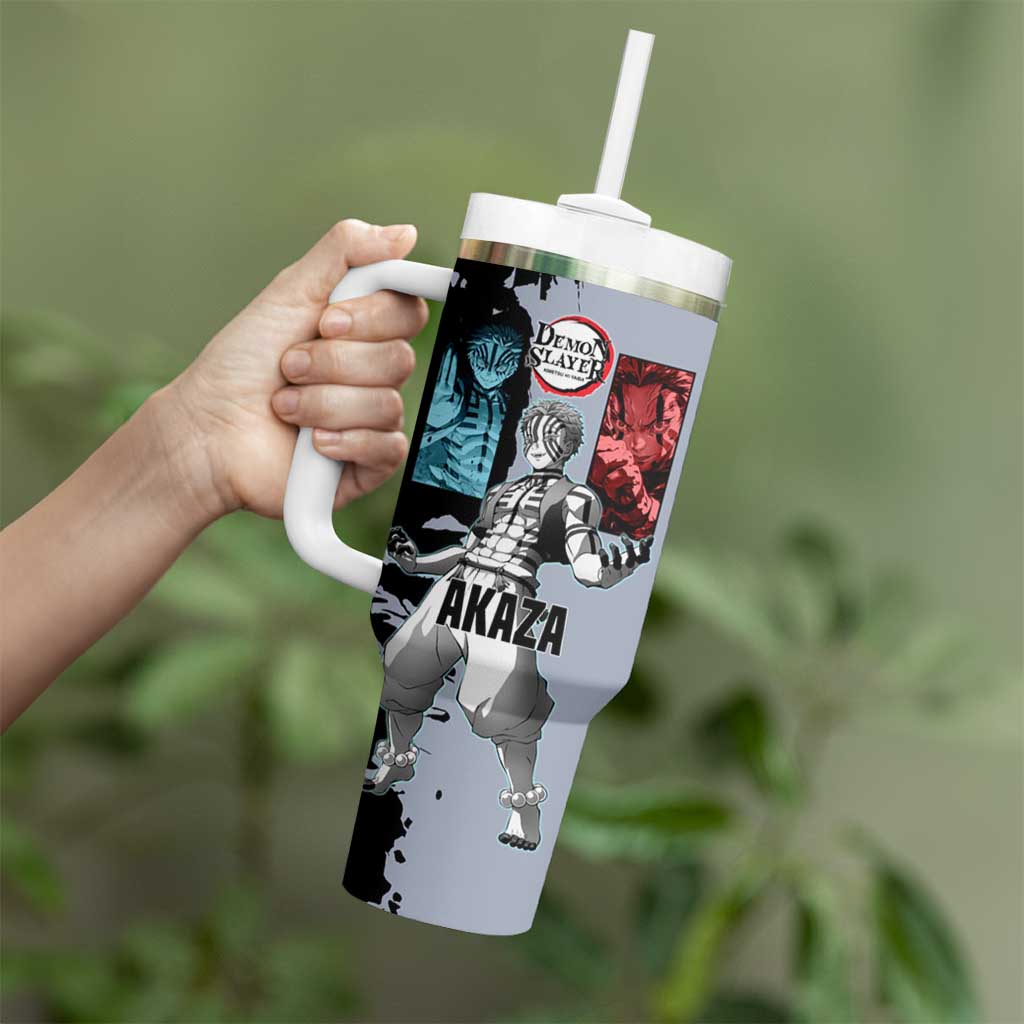 Akaza from Demon Slayer Tumbler With Handle with Split Color Background and Martial Arts Pose Manga Style Design - The Mazicc