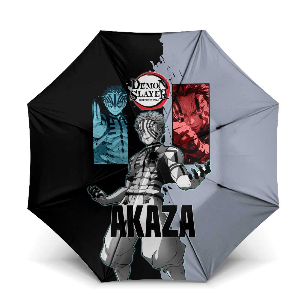 Akaza from Demon Slayer Umbrella with Split Color Background and Martial Arts Pose Manga Style Design - The Mazicc