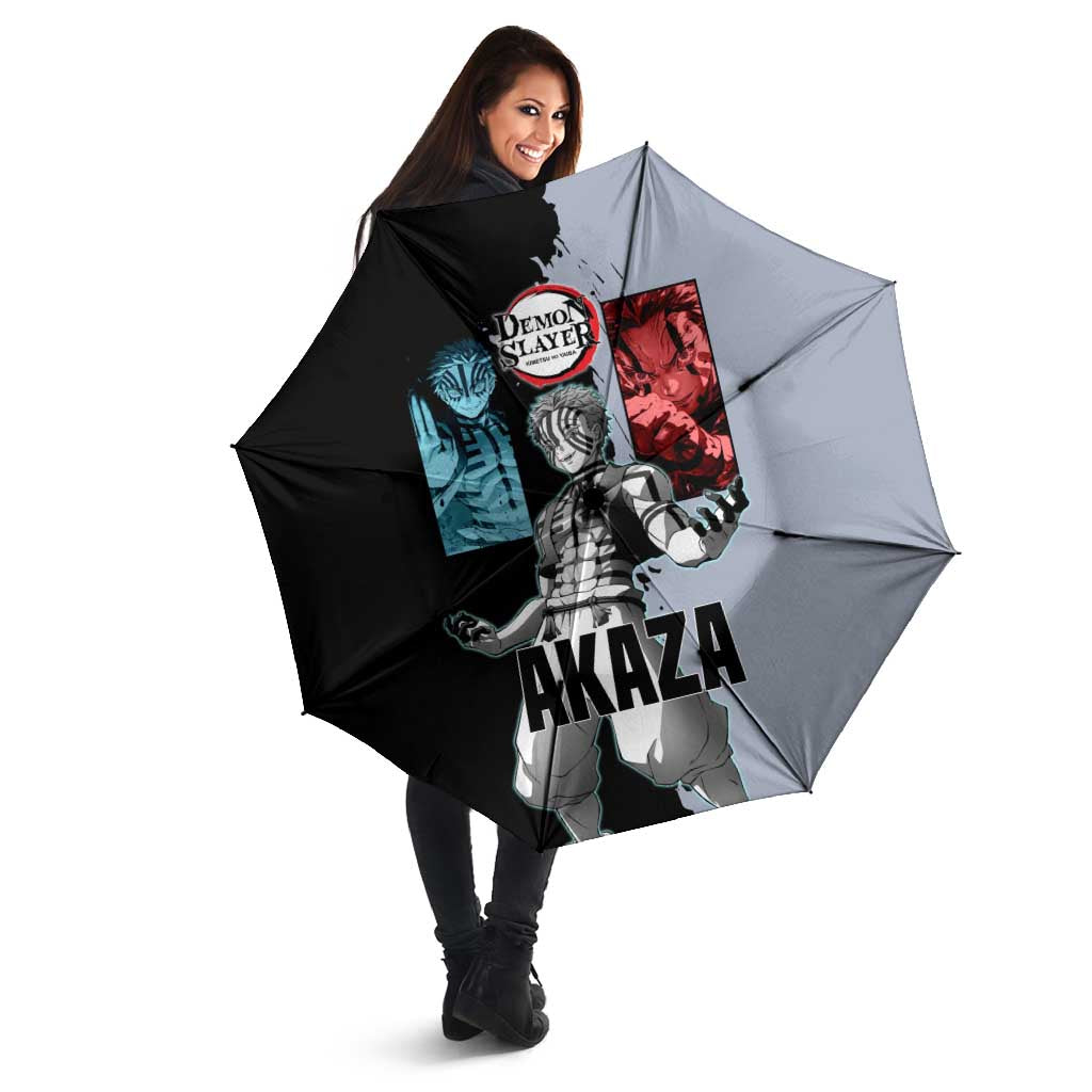 Akaza from Demon Slayer Umbrella with Split Color Background and Martial Arts Pose Manga Style Design - The Mazicc