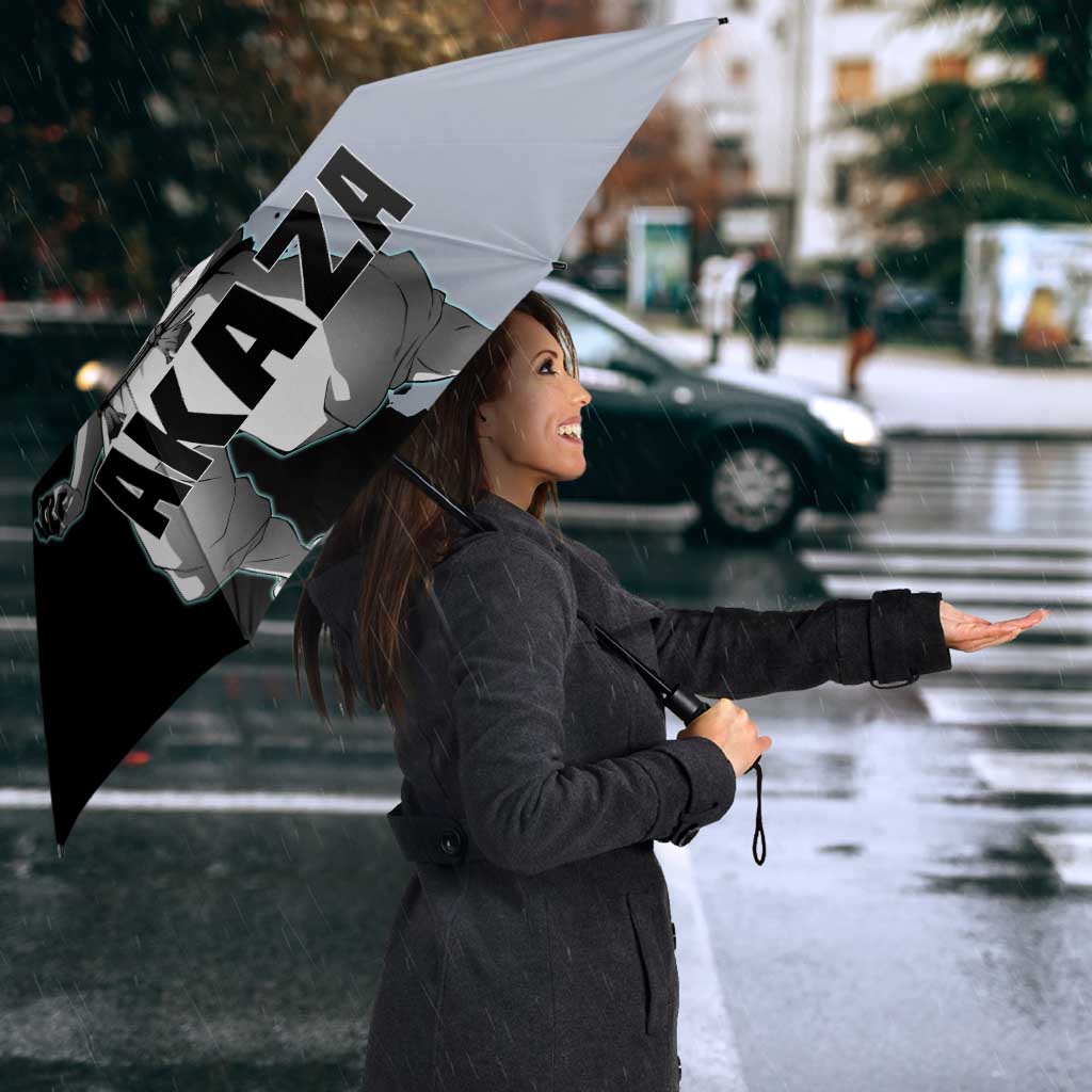 Akaza from Demon Slayer Umbrella with Split Color Background and Martial Arts Pose Manga Style Design - The Mazicc