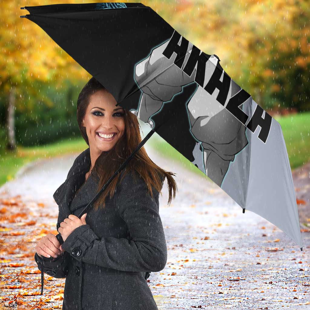 Akaza from Demon Slayer Umbrella with Split Color Background and Martial Arts Pose Manga Style Design - The Mazicc