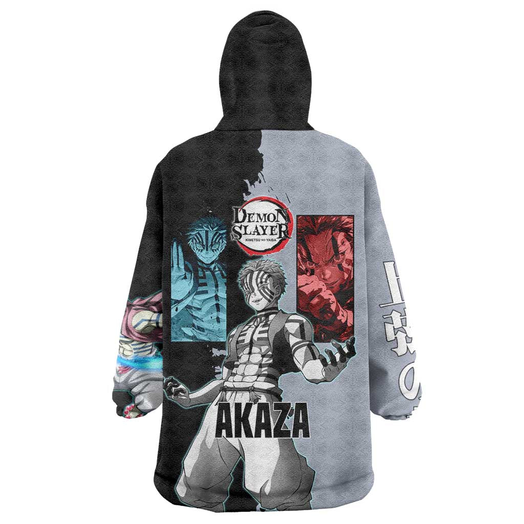 Akaza from Demon Slayer Wearable Blanket Hoodie with Split Color Background and Martial Arts Pose Manga Style Design - The Mazicc